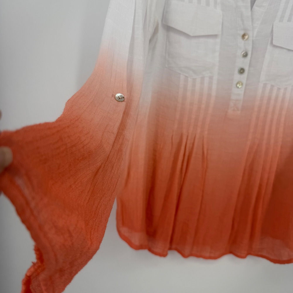 Zac & Rachel Poly Rayon Tunic Women Large White Orange Excellent Ombre Pintuck - Picture 4 of 7